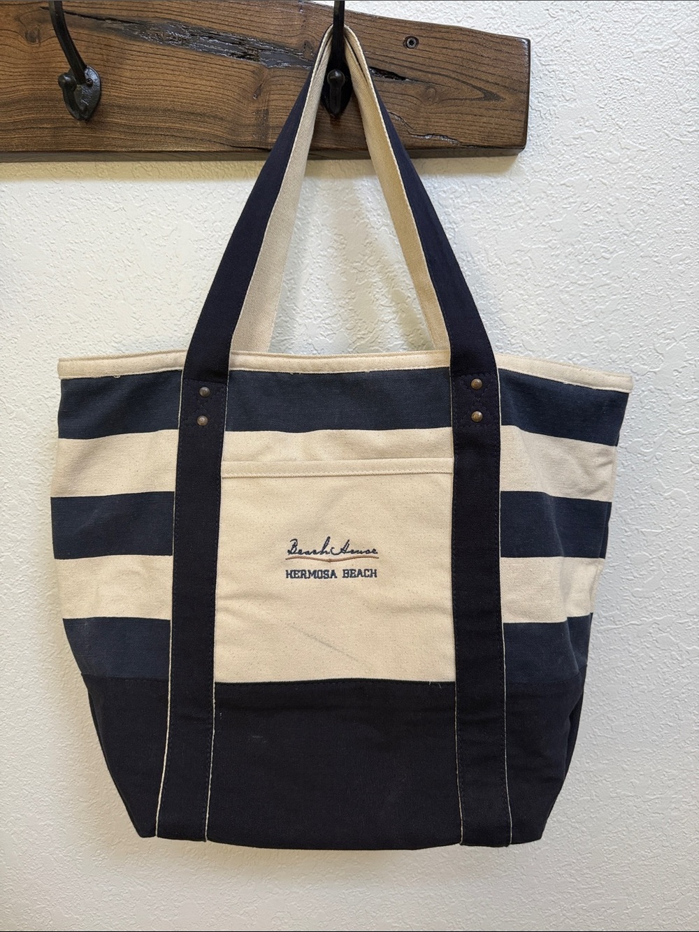 Hermosa Beach Resort Canvas Stripe Tote Bag